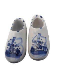 Vintage Pair Delft Blue Hand Painted Dutch Windmill Ceramic Medium Size Clog Shoes