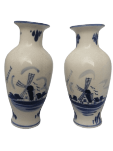 Delft Blue Vases Windmill And Floral Theme Hand Painted