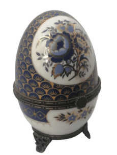 Vintage Bohemian Porcelain Egg Jewelry Box