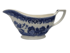 Old Willow Gravy Boat Jug British Anchor Blue White Vintage