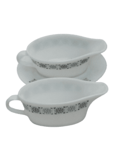 Vintage 1960s Pyrex JAJ England Chelsea Milk Glass Sauce Boats and Undertray