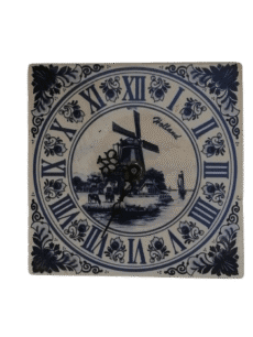 Delft Blue Tile Clock Windmill Roman Numerals