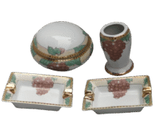 EL SKAF Chinese Porcelain Set -24 CT Gold Collection-A.M.S. -Candy Box, Vase & 2 Ashtrays