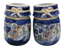 Set of 2 Lidded Ceramic Storage Floral Hand Painted Jars