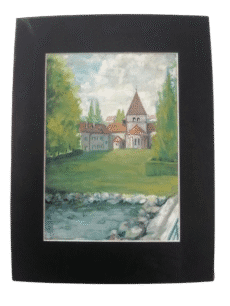 Signed Painting of “St Sulpice de Fougères” Church in France Drew By Ivan Lachat 1983