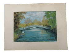 Signed Painting of A Bridge Near "St Sulpice de Fougères" Church In France Drew By Ivan Lachat 1993