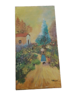 Lady in the Garden Vintage Hand Painted Oil On Canvas Signed by Hélène A.M