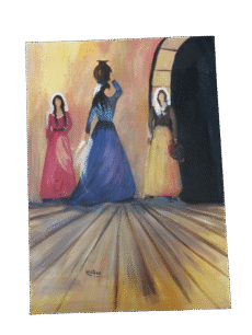 Village Women of the Past Hand Painted Scene of Tradition Painting Signed by Hélène A.M