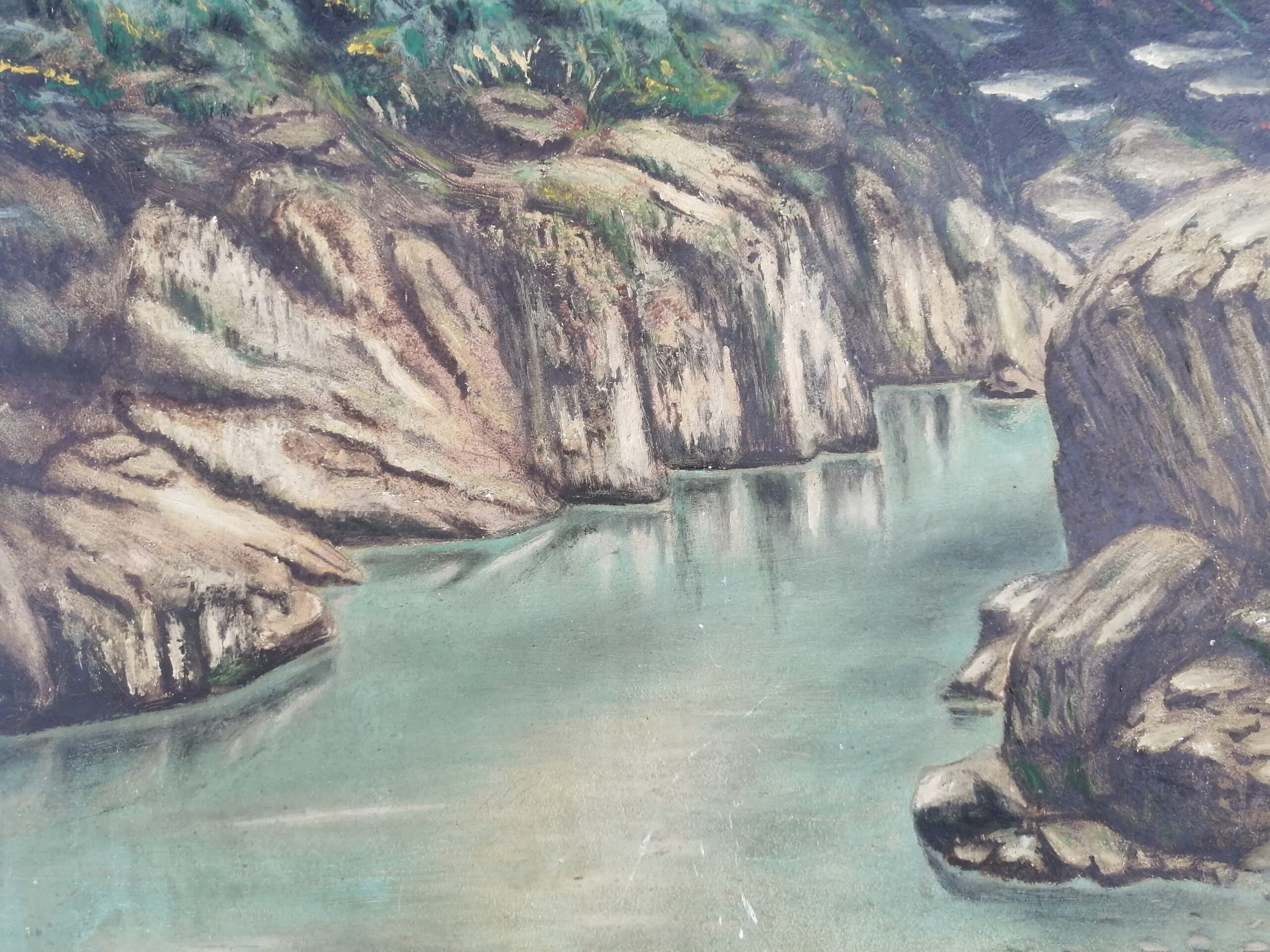 Tranquil Gorge Original Painting Signed By The Lebanese Painter Ibrahim Yahchouchi 1969 - Image 5