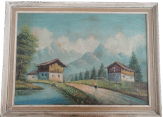 Alpine Hamlet with Walker Painting Signed By The Famous Croatian Painter Milijada Barada