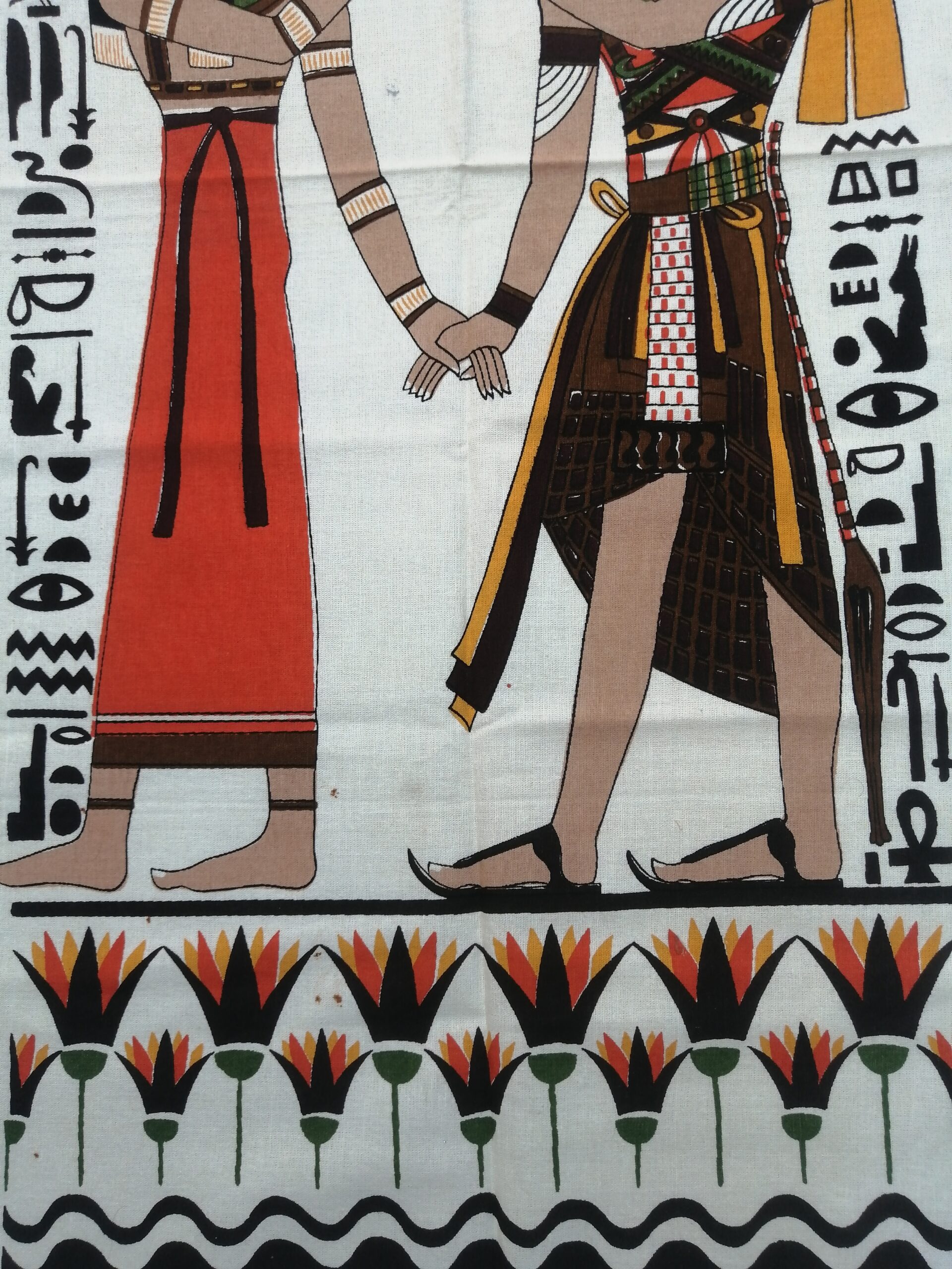 Authentic Egyptian Fabric Art Goddess Isis & Pharaoh Scene With Hieroglyphics - Image 4