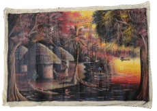 Vintage African Village Sunset Painting on Fabric Canvas