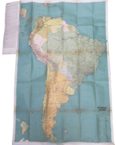Vintage Political Map of South America Fold-Out In French Mid-20th Century