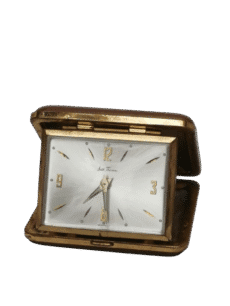 Vintage Seth Thomas Folding Travel Alarm Clock Sunburst Dial Retro Gold Finish