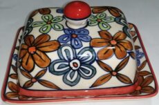 Hand-Painted Floral Ceramic Butter Dish With Lid Vintage Boho Style Kitchenware