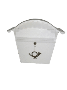 Vintage German Wall-Mounted White Metal Mailbox with Post Horn Emblem