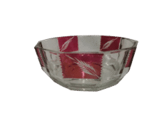 Vintage Cut To Clear Crystal Bowl with Red & Transparent Leaf Design