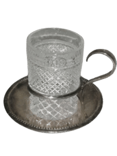 Vintage Habis Lebanon Crystal Cup with Silver-Plated Holder & Saucer