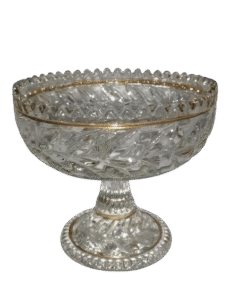 Vintage Cut Crystal Pedestal Compote with Gold Trim