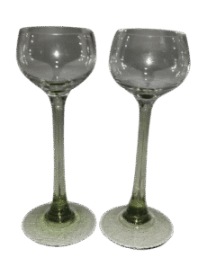Pair of Vintage Crystal Wine Goblets with Green Stems 1890