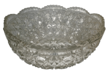 Vintage Czechoslovakian Crystal Glass Bowl Starburst & Floral Pattern