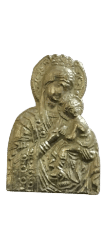 Antique Brass Icon of Virgin Mary & Child Jesus Handcrafted Religious Art