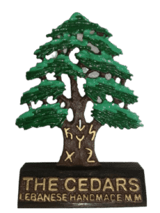 Handmade Lebanese Cedar Tree Sculpture with Painted Details Signed M.M.