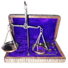 Antique Brass Balance Scale for Gold with Wooden Case & Weights