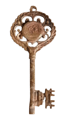 Antique Brass Decorative Key with Lion Relief Vintage Collectible