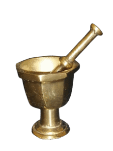 Antique Small Brass Mortar & Pestle Set Octagonal Pedestal Base