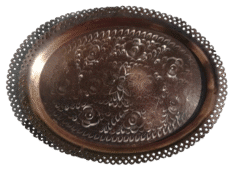 Antique Hand-Engraved Brass Serving Tray with Floral Motif