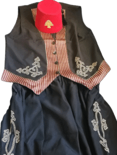 Hand-Embroidered Lebanese Traditional Costume Set: Sherwal, Vest & Cedar Fez Tarboush
