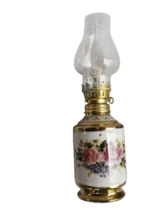 Vintage Porcelain & Brass Oil Lamp with Floral Design Hand-Painted Roses