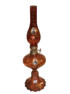 Antique Persian Oil Lamp Hand-Painted Glass From Isfahan Iran